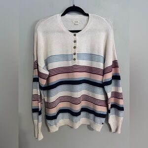 Fat Face Striped Henley Sweater Women’s 6 Cotton Knit Preppy Coastal Drop Sleeve